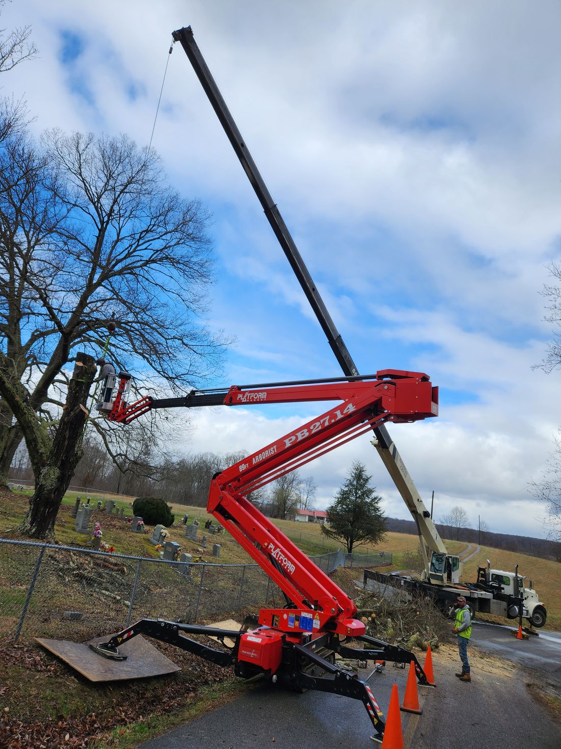 Tracked spider lift set up for tree clearing work &mdash; Church Hill, TN &mdash; Barrett’s Tree Experts
